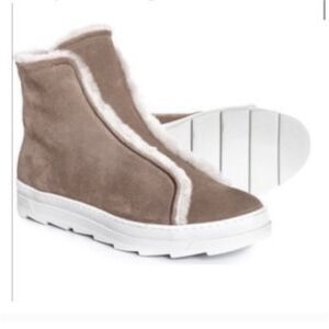 Joyks Suede Real Fur Lined Taupe Ankle Booties